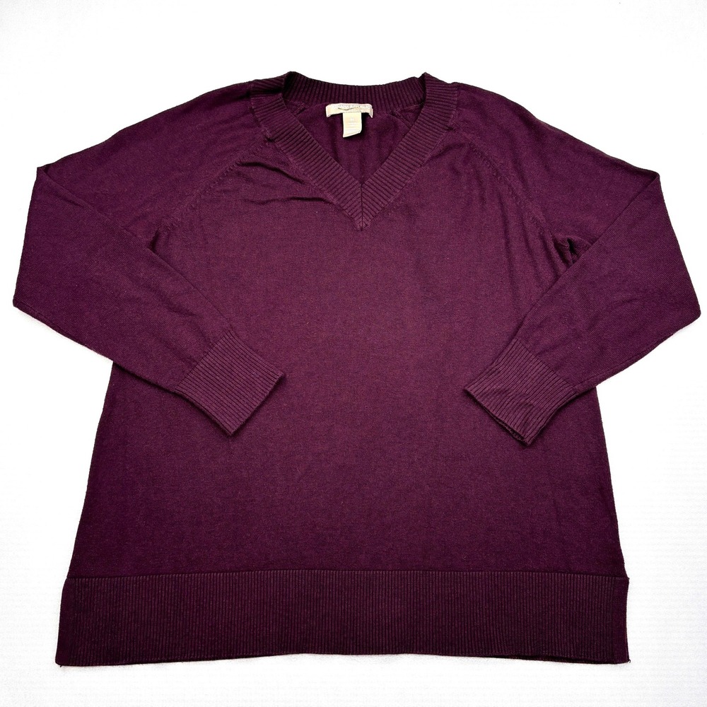 Banana Republic Womens Medium Plum Burgundy V-Neck Knit Sweater Pullover 331356